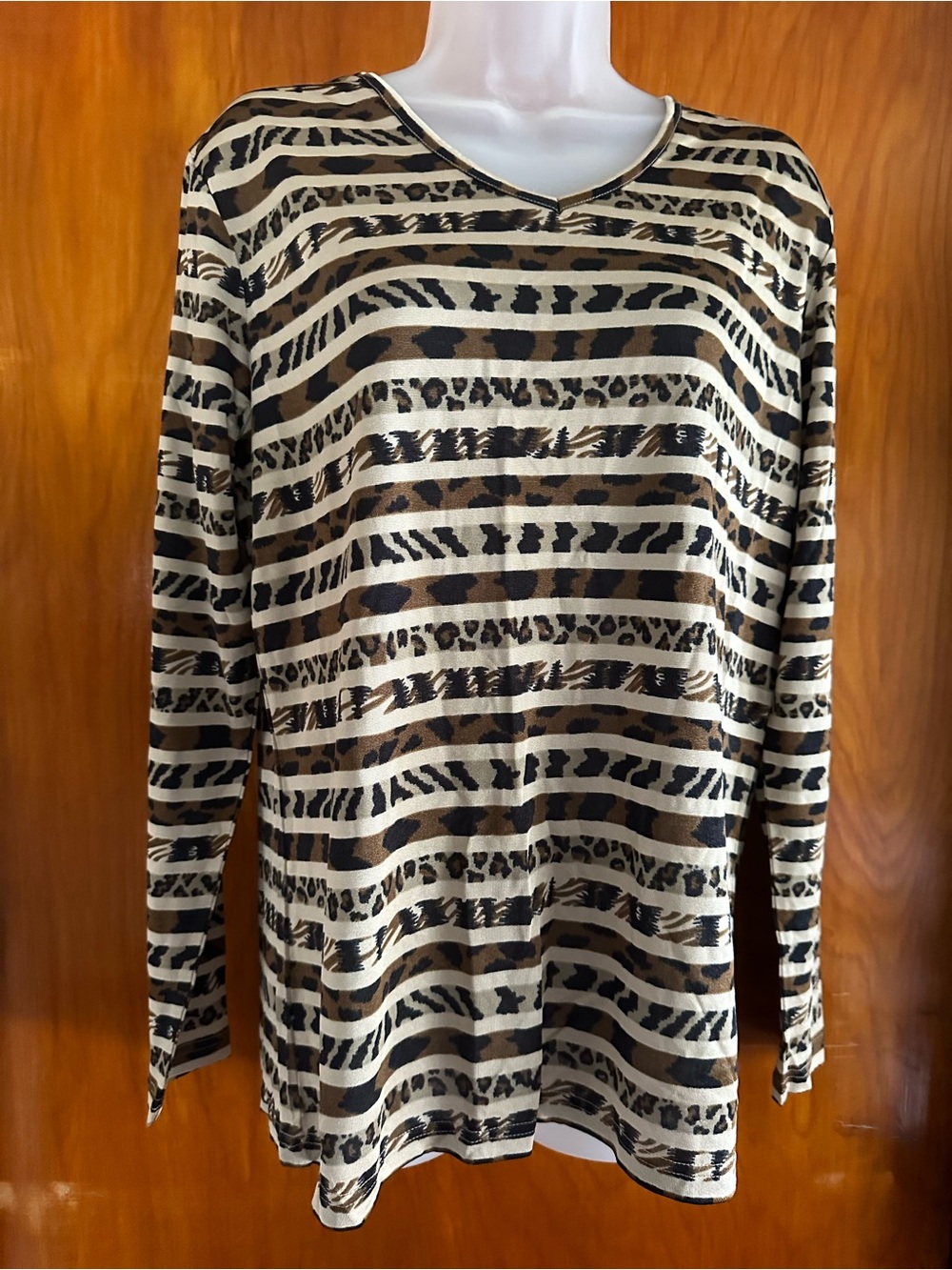 KOOS Of Course M Silk Rayon Mixed Animal Print Long Sleeve Top